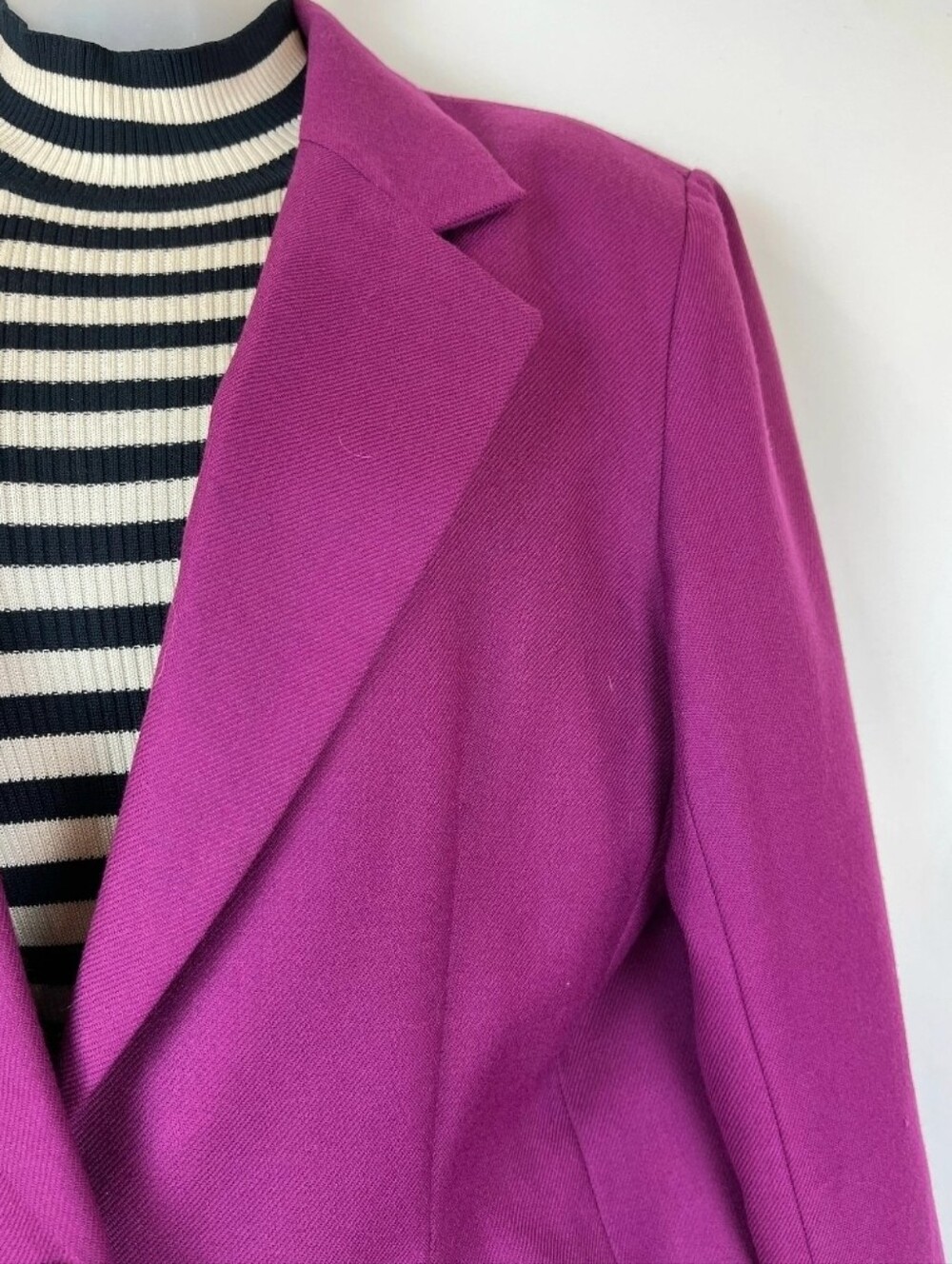 80s Vintage Fuchsia Magenta Wool Twill Blazer Jacket Joan Leslie - Picture 3 of 5